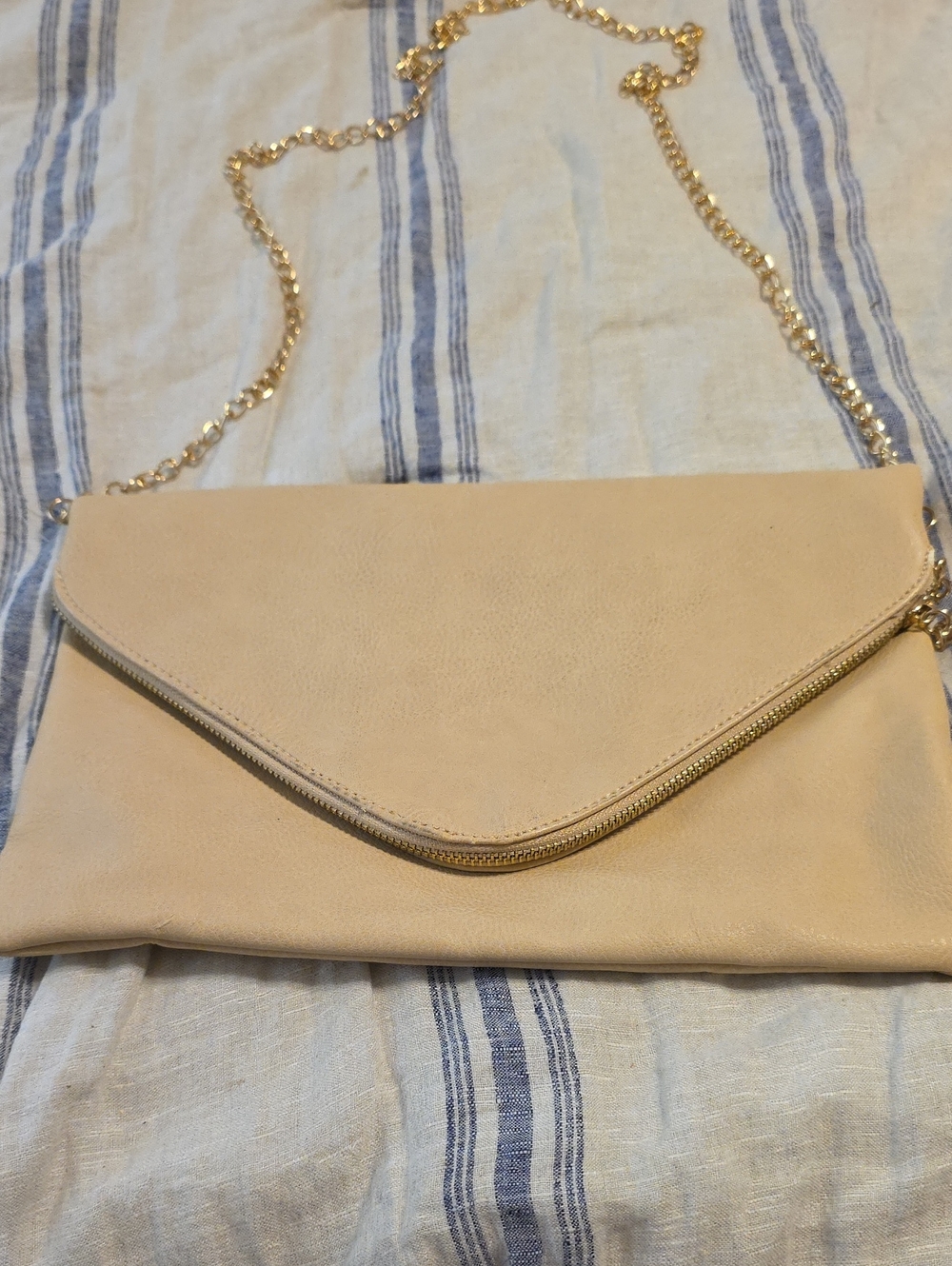 NWOT Beige Envelope Crossbody Bag Or Clutch with Gold Chain
